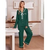 Ekouaer Womens Pajama Sets 2 Piece Button down Pjs Long Sleeve Lounge Sets(Dark Green)