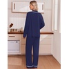 Ekouaer Womens Pajama Sets 2 Piece Button down Pjs Long Sleeve Lounge Sets(Navy Blue)