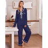 Ekouaer Womens Pajama Sets 2 Piece Button down Pjs Long Sleeve Lounge Sets(Navy Blue)
