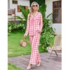 Ekouaer Womens Pajama Sets 2 Piece Button down Pjs Long Sleeve Lounge Sets(Pink Plaid)