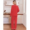 Ekouaer Womens Pajama Sets 2 Piece Button down Pjs Long Sleeve Lounge Sets(Red)