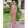 Ekouaer Womens Pajama Sets 2 Piece Button down Pjs Long Sleeve Lounge Sets(Red Plaid)