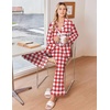 Ekouaer Womens Pajama Sets 2 Piece Button down Pjs Long Sleeve Lounge Sets(Red Plaid)