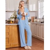 Ekouaer&nbsp;Pajamas&nbsp;Set&nbsp;for&nbsp;Women&nbsp;Cotton&nbsp;Pjs&nbsp;Button&nbsp;Up&nbsp;Long&nbsp;Sleeve&nbsp;Lounge&nbsp;Sets(Clear Blue)