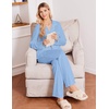 Ekouaer&nbsp;Pajamas&nbsp;Set&nbsp;for&nbsp;Women&nbsp;Cotton&nbsp;Pjs&nbsp;Button&nbsp;Up&nbsp;Long&nbsp;Sleeve&nbsp;Lounge&nbsp;Sets(Clear Blue)