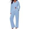 Ekouaer&nbsp;Pajamas&nbsp;Set&nbsp;for&nbsp;Women&nbsp;Cotton&nbsp;Pjs&nbsp;Button&nbsp;Up&nbsp;Long&nbsp;Sleeve&nbsp;Lounge&nbsp;Sets(Clear Blue)