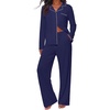 Ekouaer&nbsp;Pajamas&nbsp;Set&nbsp;for&nbsp;Women&nbsp;Cotton&nbsp;Pjs&nbsp;Button&nbsp;Up&nbsp;Long&nbsp;Sleeve&nbsp;Lounge&nbsp;Sets(Navy Blue)