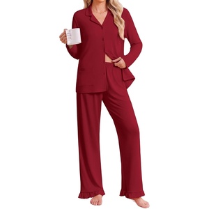 Ekouaer Pajamas for Women Set Button Up Pj Soft Long Sleeve Lounge Sets(Red)