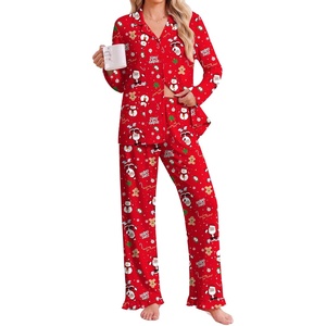 Ekouaer Pajamas for Women Set Button Up Pj Soft Long Sleeve Lounge Sets(Red Christmas)