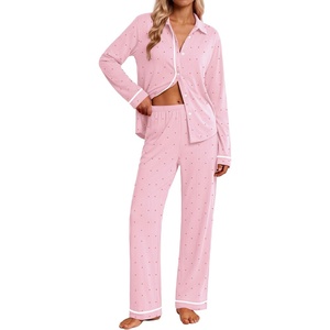 Ekouaer Pajamas for Women Set Cotton Long Sleeve Pjs Button Up Lounge Sets(Pink Stripes)