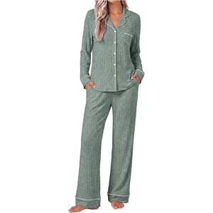 Ekouaer Pajamas for Women Set Soft Button Up Pjs Long Sleeve Lounge Sets(Green)