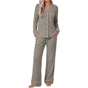 Ekouaer Pajamas for Women Set Soft Button Up Pjs Long Sleeve Lounge Sets(Olive Green)