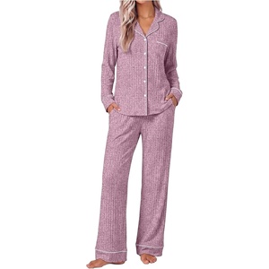 Ekouaer Pajamas for Women Set Soft Button Up Pjs Long Sleeve Lounge Sets(Puce)