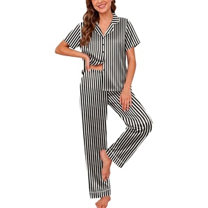 Ekouaer Silk Pajamas for Women Short Sleeve Sleepwear Button Down Pj Sets(Black Stripes)