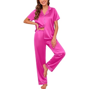 Ekouaer Silk Pajamas for Women Short Sleeve Sleepwear Button Down Pj Sets(Hot Pink)