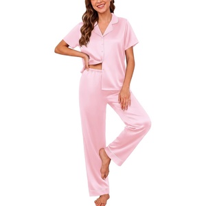 Ekouaer Silk Pajamas for Women Short Sleeve Sleepwear Button Down Pj Sets(Light Pink)