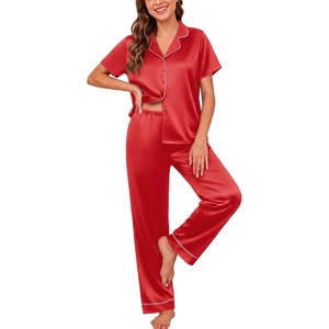 Ekouaer Silk Pajamas for Women Short Sleeve Sleepwear Button Down Pj Sets(True Red)