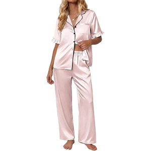 Ekouaer Silk Satin Pajamas for Women Set 2 Piece Short Sleeve Button Up Pjs(Champagne)