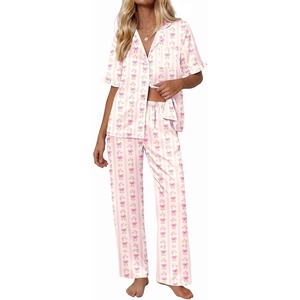 Ekouaer Silk Satin Pajamas for Women Set 2 Piece Short Sleeve Button Up Pjs(Pink Bloom)
