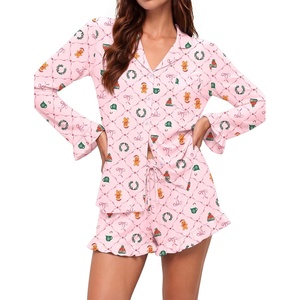 Ekouaer Womens Bamboo Viscose Pajama Sets Long Sleeve and Shorts Lounge Set(Pink Bow Christmas)