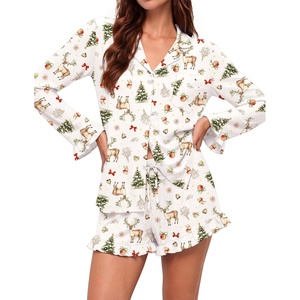 Ekouaer Womens Bamboo Viscose Pajama Sets Long Sleeve and Shorts Lounge Set(Watercolor Christmas)