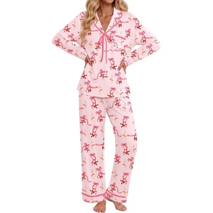 Ekouaer Womens Pajama Sets 2 Piece Button down Pjs Long Sleeve Lounge Sets(Christmas Bow)