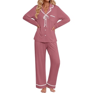 Ekouaer Womens Pajama Sets 2 Piece Button down Pjs Long Sleeve Lounge Sets(Clay Red)