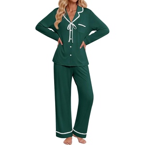 Ekouaer Womens Pajama Sets 2 Piece Button down Pjs Long Sleeve Lounge Sets(Dark Green)
