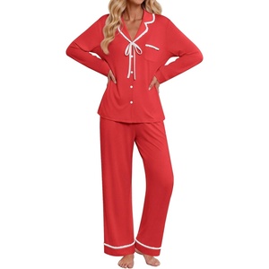 Ekouaer Womens Pajama Sets 2 Piece Button down Pjs Long Sleeve Lounge Sets(Red)
