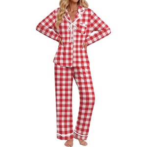 Ekouaer Womens Pajama Sets 2 Piece Button down Pjs Long Sleeve Lounge Sets(Red Plaid)