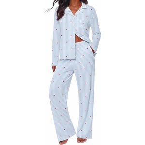 Ekouaer&nbsp;Pajamas&nbsp;Set&nbsp;for&nbsp;Women&nbsp;Cotton&nbsp;Pjs&nbsp;Button&nbsp;Up&nbsp;Long&nbsp;Sleeve&nbsp;Lounge&nbsp;Sets(Blue Stripe Heart)