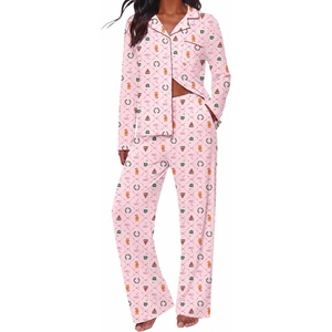 Ekouaer&nbsp;Pajamas&nbsp;Set&nbsp;for&nbsp;Women&nbsp;Cotton&nbsp;Pjs&nbsp;Button&nbsp;Up&nbsp;Long&nbsp;Sleeve&nbsp;Lounge&nbsp;Sets(Xmas Pink)