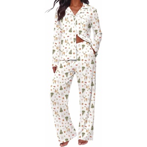 Ekouaer&nbsp;Pajamas&nbsp;Set&nbsp;for&nbsp;Women&nbsp;Cotton&nbsp;Pjs&nbsp;Button&nbsp;Up&nbsp;Long&nbsp;Sleeve&nbsp;Lounge&nbsp;Sets(Xmas White)
