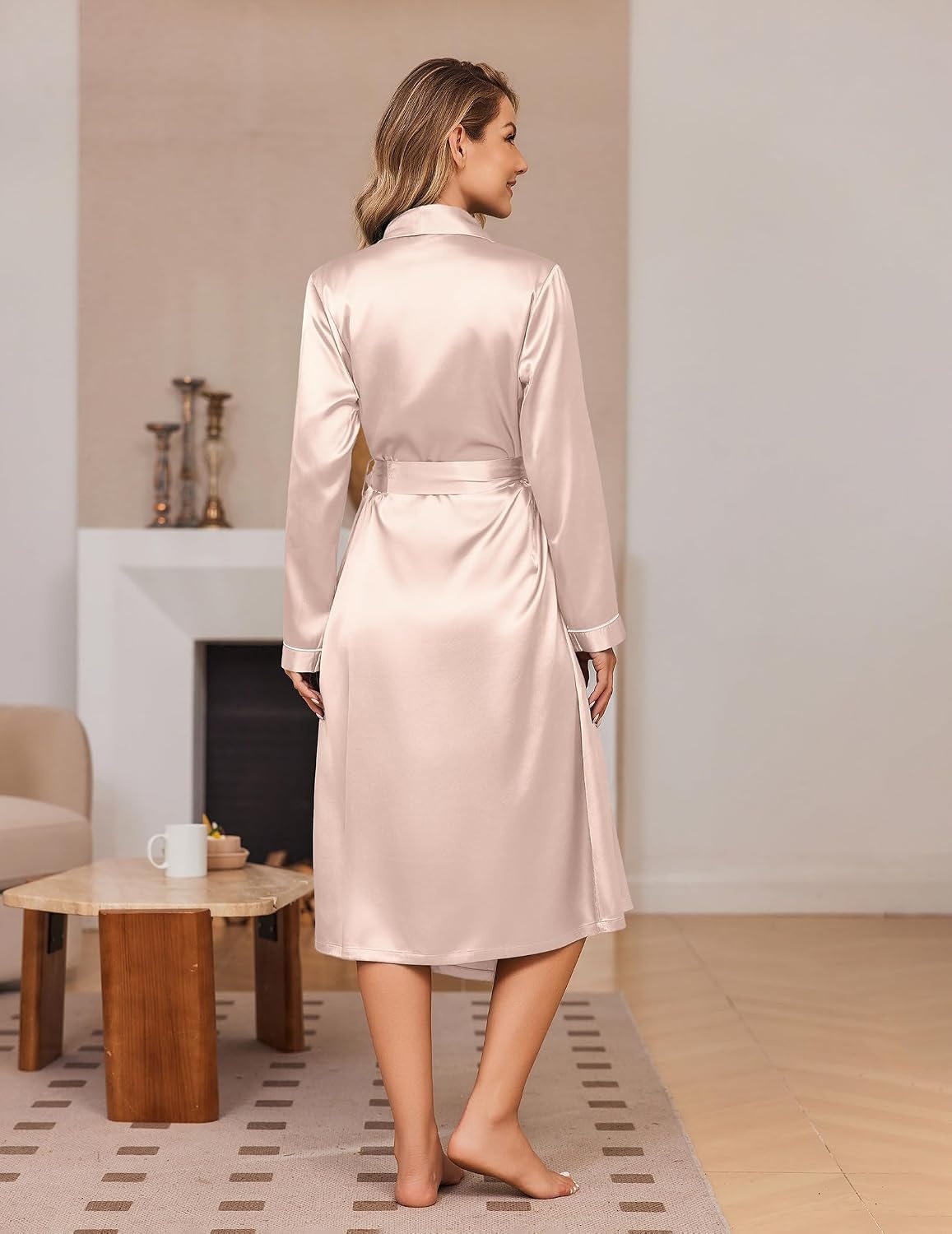 image:imageEkouaer Silk Robes for Women Long Satin Kimono Bathrobe Sexy Bridal RobeChampagne