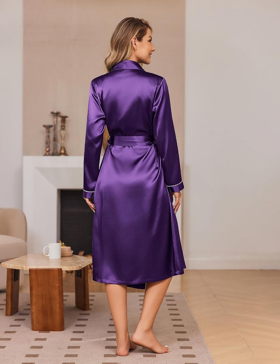 image:imageEkouaer Silk Robes for Women Long Satin Kimono Bathrobe Sexy Bridal RobeDeep Purple