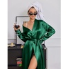 Ekouaer Silk Robes for Women Long Satin Kimono Bathrobe Sexy Bridal Robe(Green)