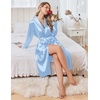 Ekouaer Silk Robes for Women Long Satin Kimono Bathrobe Sexy Bridal Robe(Light Blue)