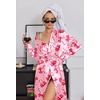 Ekouaer Silk Robes for Women Long Satin Kimono Bathrobe Sexy Bridal Robe(Pink Bow Tie)