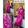 Ekouaer Silk Robes for Women Long Satin Kimono Bathrobe Sexy Bridal Robe(Rose)
