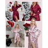 Ekouaer Silk Robes for Women Long Satin Kimono Bathrobe Sexy Bridal Robe(Wine Red)
