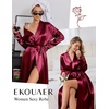 Ekouaer Silk Robes for Women Long Satin Kimono Bathrobe Sexy Bridal Robe(Wine Red)