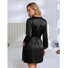Ekouaer Silk Robes for Women Short Satin Robe 3/4 Sleeves Kimono Bathrobe(Black)