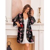 Ekouaer Silk Robes for Women Short Satin Robe 3/4 Sleeves Kimono Bathrobe(Black Boots)