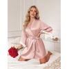 Ekouaer Silk Robes for Women Short Satin Robe 3/4 Sleeves Kimono Bathrobe(Dusty Pink)
