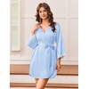 Ekouaer Silk Robes for Women Short Satin Robe 3/4 Sleeves Kimono Bathrobe(Light Blue)