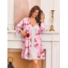 Ekouaer Silk Robes for Women Short Satin Robe 3/4 Sleeves Kimono Bathrobe(Pink Bow)