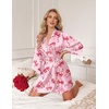 Ekouaer Silk Robes for Women Short Satin Robe 3/4 Sleeves Kimono Bathrobe(Pink Bow)