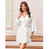 Ekouaer Silk Robes for Women Short Satin Robe 3/4 Sleeves Kimono Bathrobe(White)