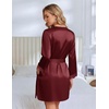 Ekouaer Silk Robes for Women Short Satin Robe 3/4 Sleeves Kimono Bathrobe(Wine Red)