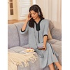 Ekouaer Women’s Zipper Robe 3/4 Sleeves Housecoat Full Length Nightgown(Light Gray)